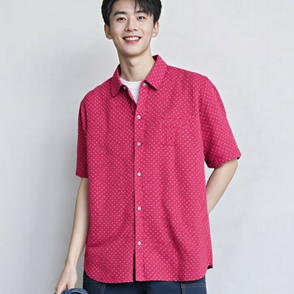 Franky Max Men's XL Red Geometric Button Down Camp Shirt Classic Preppy Vacation - Picture 1 of 6